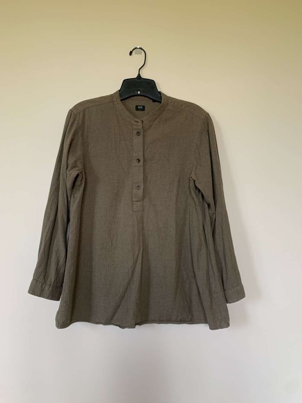 Uniqlo Brown Band-Collar Button-Down Women's Shirt